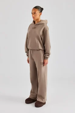 Women CLO-SET Glitter Applique Boxy Hooded Tracksuit  - Taupe