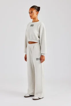 Women CLO-SET Glitter Applique Cropped Sweatshirt Tracksuit - Grey Marl