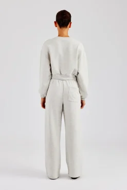 Women CLO-SET Glitter Applique Cropped Sweatshirt Tracksuit - Grey Marl