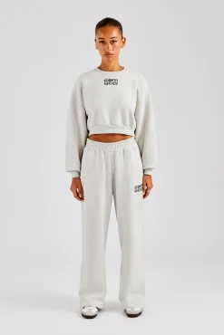 Women CLO-SET Glitter Applique Cropped Sweatshirt Tracksuit - Grey Marl
