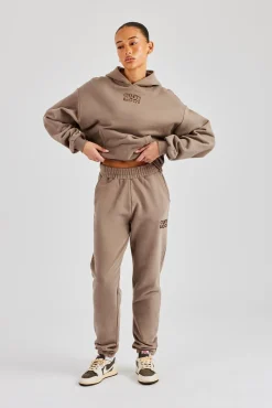 Women CLO-BOT-TRO Glitter Applique Cuffed Jogger - Taupe