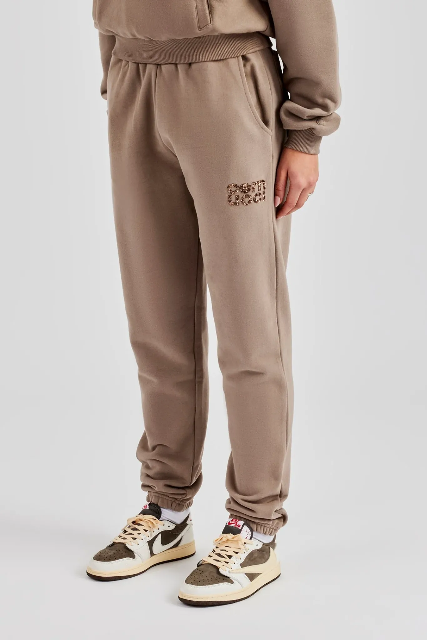 Women CLO-BOT-TRO Glitter Applique Cuffed Jogger - Taupe