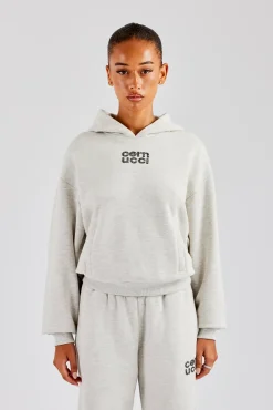 Women CLO-TOP-HS-HOOD Glitter Applique Oversized Hoodie - Ash Grey