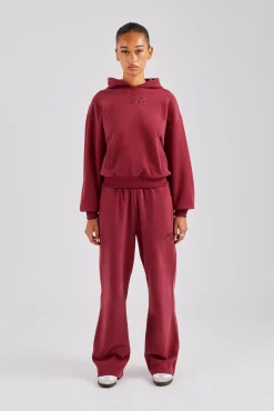 Women CLO-SET Glitter Applique Oversized Hoodie Tracksuit - Cherry Red