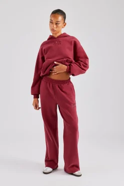 Women CLO-SET Glitter Applique Oversized Hoodie Tracksuit - Cherry Red