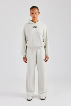 Women CLO-SET Glitter Applique Oversized Hooded Tracksuit - Ash Grey