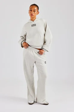 Women CLO-SET Glitter Applique Oversized Hooded Tracksuit - Ash Grey