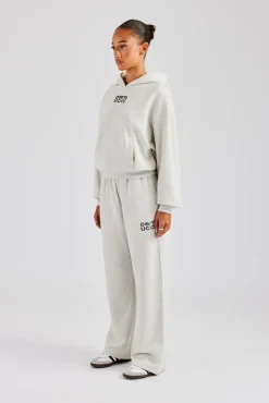 Women CLO-SET Glitter Applique Oversized Hooded Tracksuit - Ash Grey