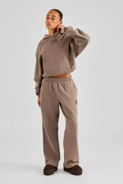 Women CLO-BOT-TRO Glitter Applique Wide Leg Jogger - Taupe