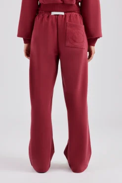 Women CLO-BOT-TRO Glitter Applique Wide Leg Jogger - Cherry Red