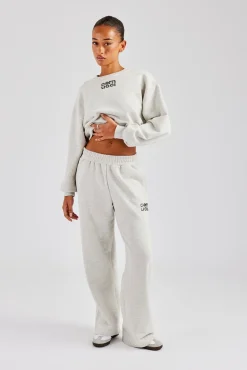 Women CLO-BOT-TRO Glitter Applique Wide Leg Jogger - Ash Grey
