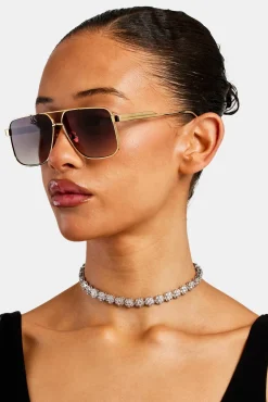 Women CLO-ACC Gold Aviator Sunglasses - Brown