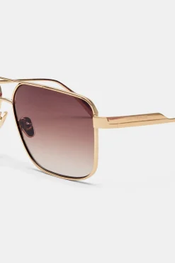 Women CLO-ACC Gold Aviator Sunglasses - Brown