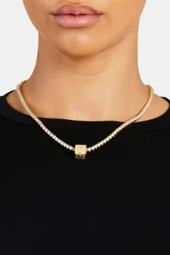 Women JWL-PEND Gold Plated Iced D Letter Block Pendant