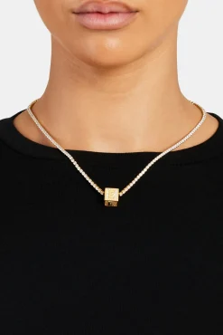 Women JWL-PEND Gold Plated Iced E Letter Block Pendant
