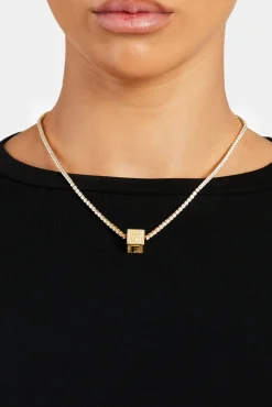 Women JWL-PEND Gold Plated Iced F Letter Block Pendant