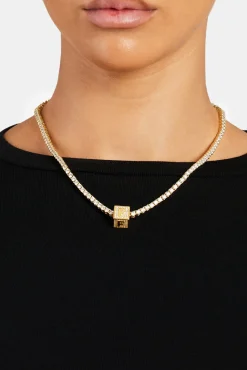 Women JWL-PEND Gold Plated Iced F Letter Block Pendant