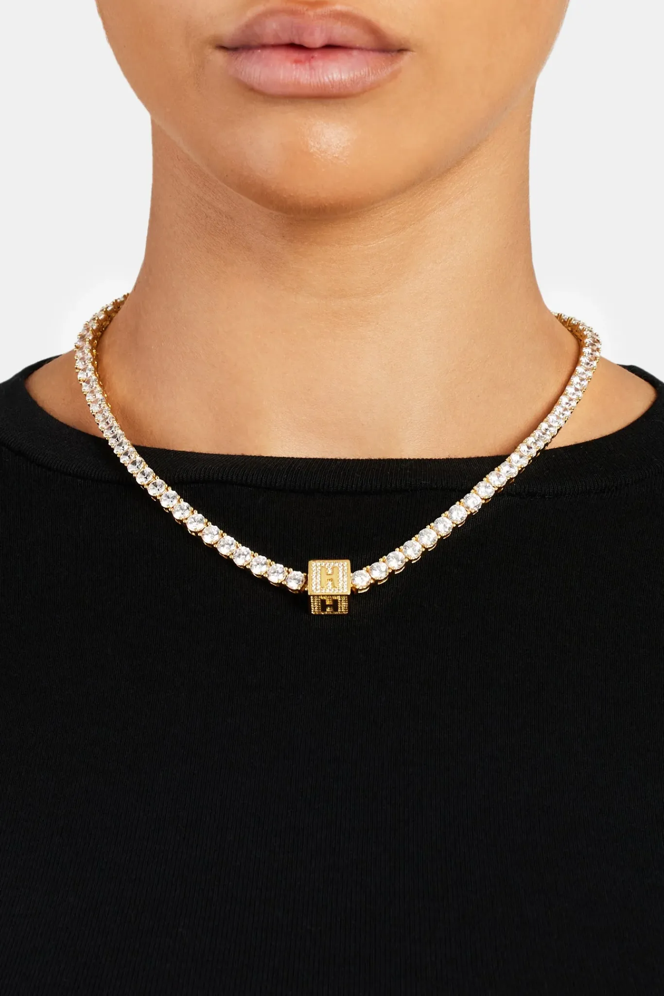 Women JWL-PEND Gold Plated Iced H Letter Block Pendant