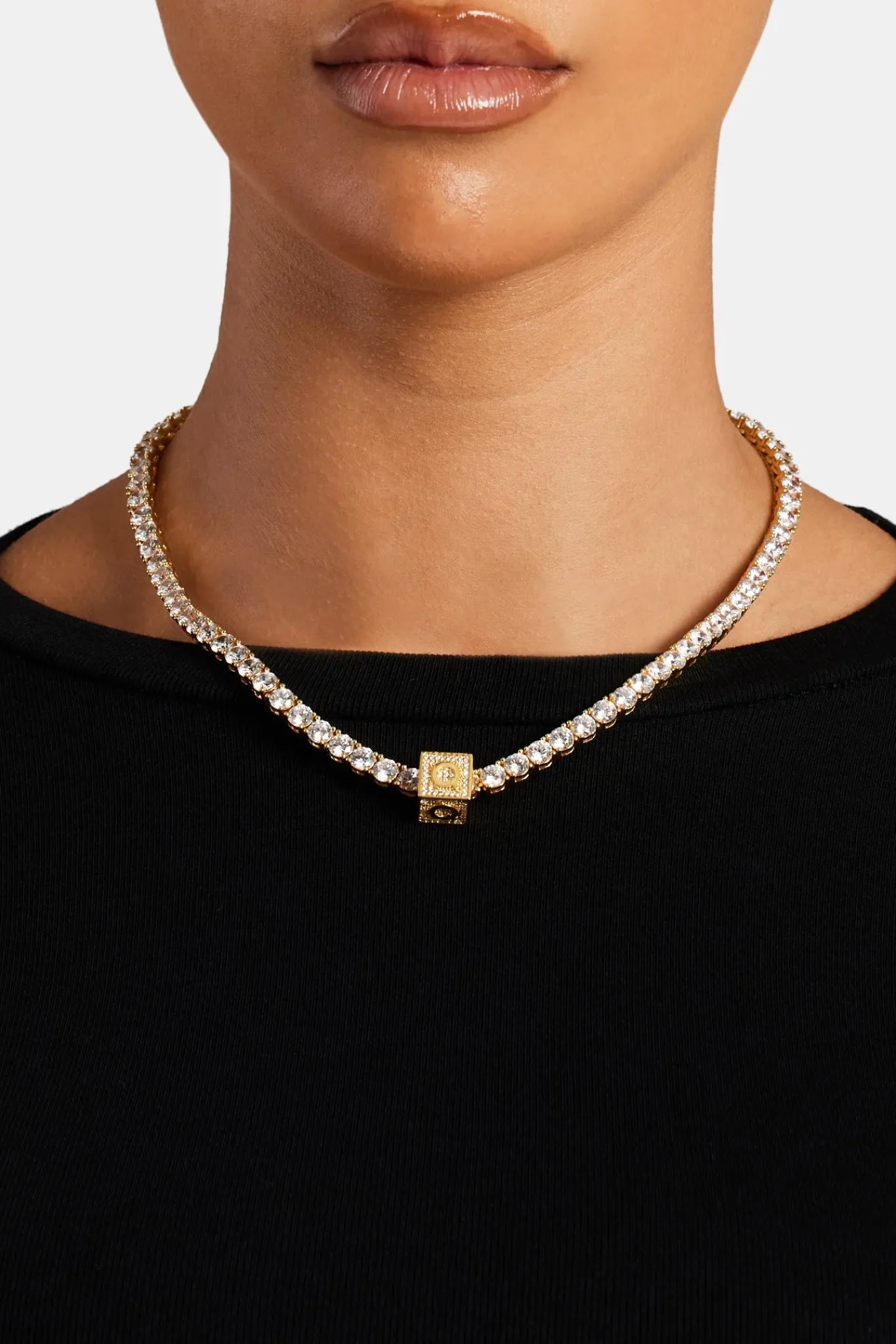 Women JWL-PEND Gold Plated Iced Q Letter Block Pendant