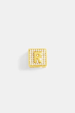 Women JWL-PEND Gold Plated Iced R Letter Block Pendant