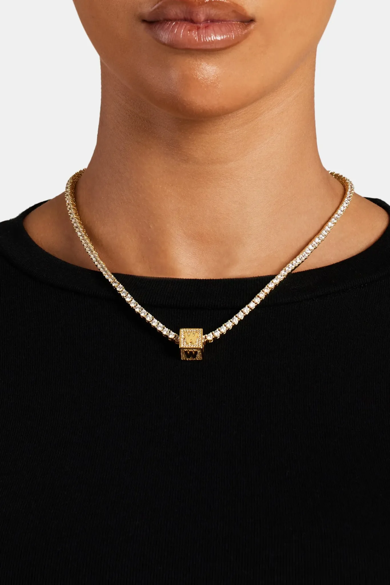 Women JWL-PEND Gold Plated Iced W Letter Block Pendant