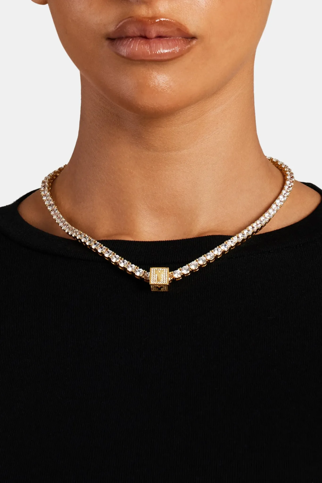 Women JWL-PEND Gold Plated Iced Y Letter Block Pendant