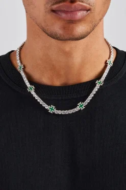 JWL-CHN Green Cross Motif Tennis Chain - 5mm