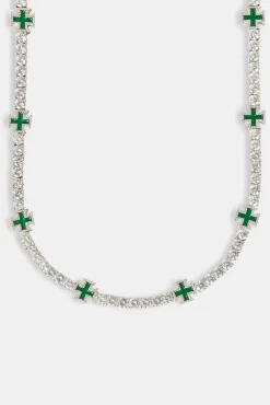 JWL-CHN Green Cross Motif Tennis Chain - 5mm