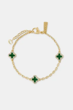 Women JWL-BRA Green Enamel Motif Rolo Link Bracelet - 10mm
