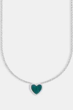 Women JWL-NECK Green Malachite Heart Necklace - White