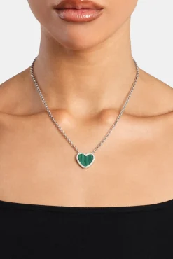Women JWL-NECK Green Malachite Heart Necklace - White