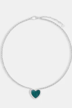 Women JWL-NECK Green Malachite Heart Necklace - White
