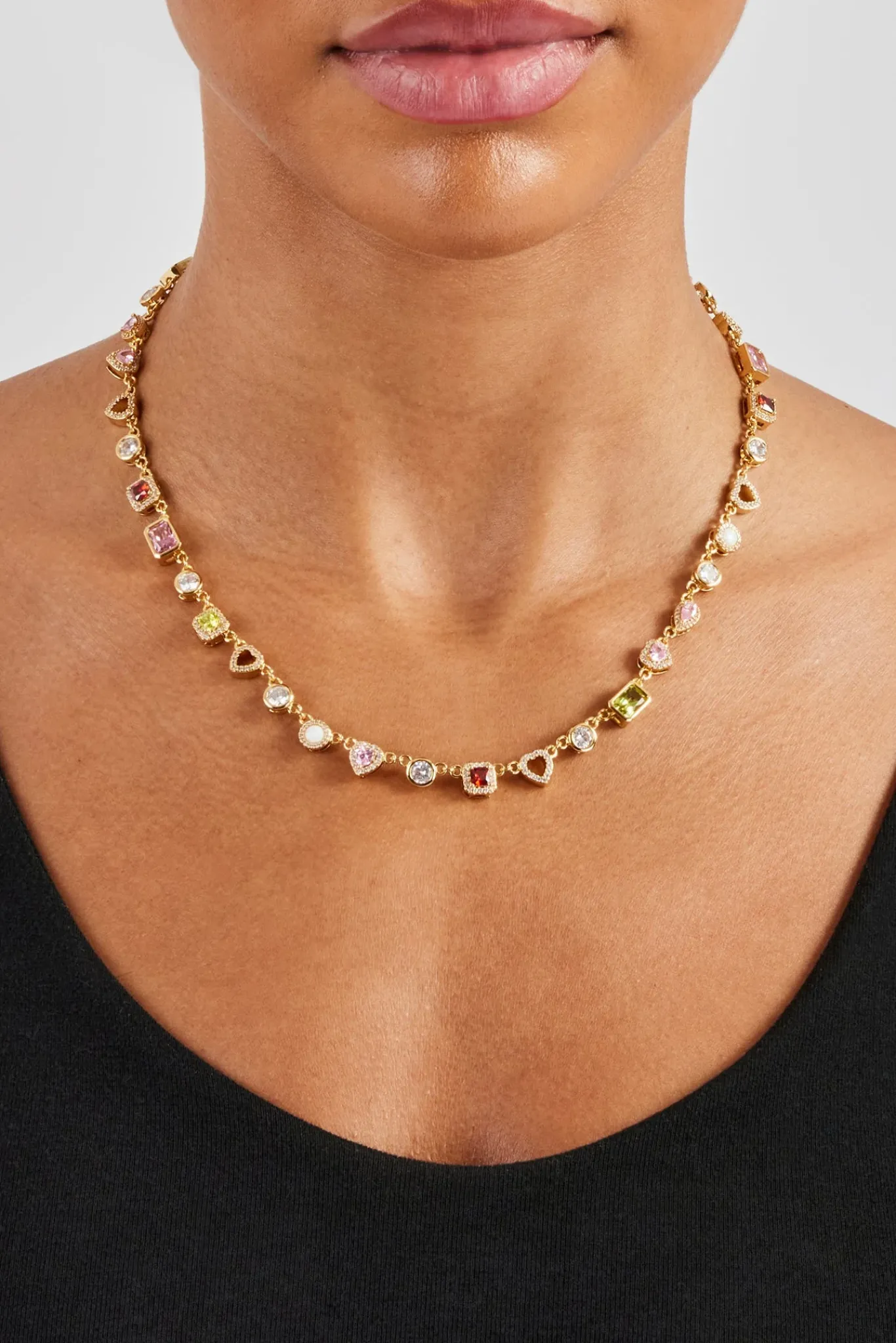 Women JWL-CHN Heart Outline Multi Gemstone Chain - 6mm