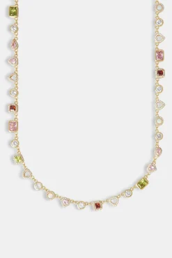 Women JWL-CHN Heart Outline Multi Gemstone Chain - 6mm