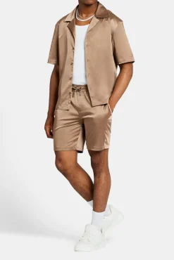 CLO-TOP-SHIR Heavyweight Boxy Fit Satin Shirt - Coffee