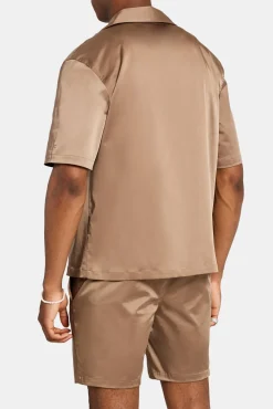 CLO-TOP-SHIR Heavyweight Boxy Fit Satin Shirt - Coffee