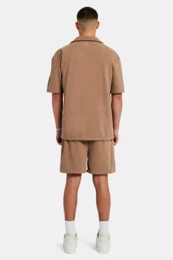 CLO-SET Heavyweight Textured Shirt & Short Set - Mocha