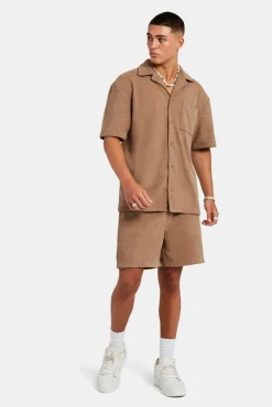 CLO-SET Heavyweight Textured Shirt & Short Set - Mocha