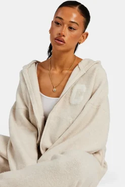 Women CLO-TOP-HS-HOOD-KTW Hooded Zip Through Knitted Jumper - Oatmeal
