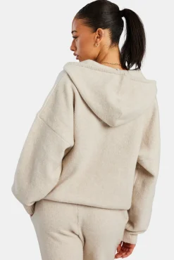 Women CLO-TOP-HS-HOOD-KTW Hooded Zip Through Knitted Jumper - Oatmeal