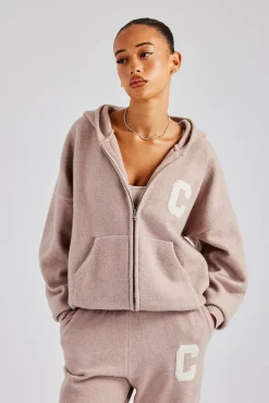 Women CLO-TOP-HS-HOOD-KTW Hooded Zip Through Knitted Hoodie - Pink