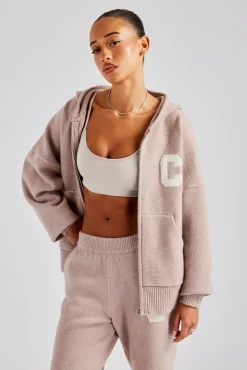 Women CLO-TOP-HS-HOOD-KTW Hooded Zip Through Knitted Hoodie - Pink