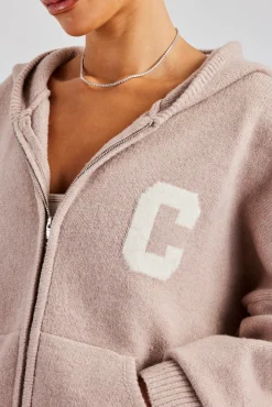 Women CLO-TOP-HS-HOOD-KTW Hooded Zip Through Knitted Hoodie - Pink