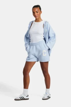 Women CLO-SET-KTW Hooded Zip Through Knitted Short Tracksuit - Light Blue