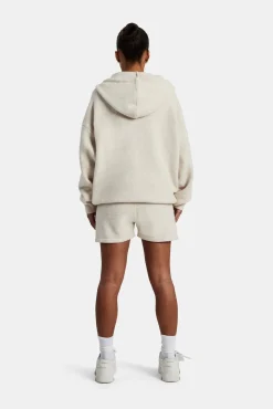 Women CLO-SET-KTW Hooded Zip Through Knitted Short Tracksuit - Oatmeal
