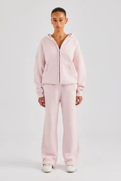 Women CLO-TOP-HS-HOOD-KTW Hooded Zip Through Knitted Jumper - Baby Pink