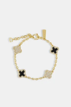 Women JWL-BRA Iced & Black Enamel Motif Rolo Link Bracelet - 12mm