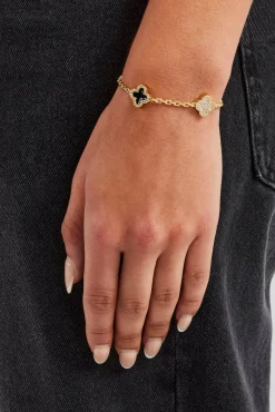 Women JWL-BRA Iced & Black Enamel Motif Rolo Link Bracelet - 12mm