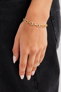 Women JWL-BRA Iced & Polished Link Bracelet - 6mm - Gold