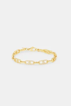 Women JWL-BRA Iced & Polished Link Bracelet - 6mm - Gold